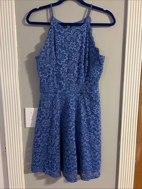 BCX Lace Halter Dress in Periwinkle Blue